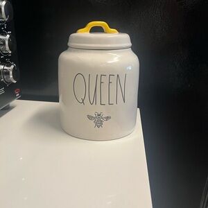 Rae Dunn White Canister with Yellow Lid and Queen Bee Design